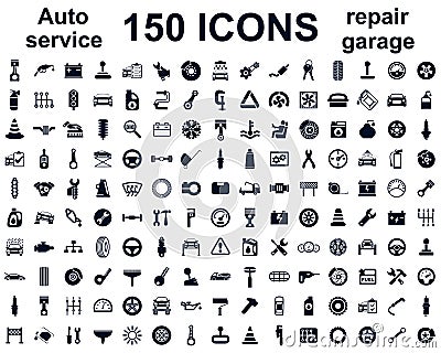 Auto service, car garage 150 isolated icons set - vector Stock Photo